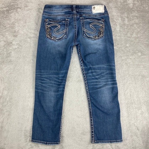 Silver Jeans Co‎ Aiko Capri Jeans Women's W28 Blue Denim Embellished Pockets - Picture 2 of 16